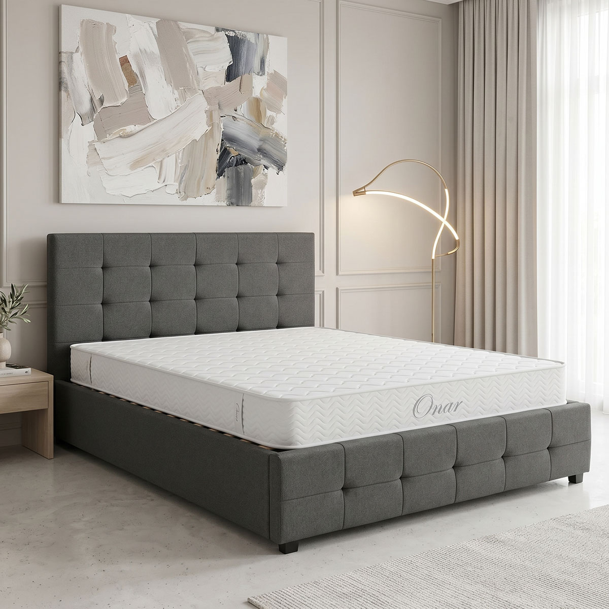 product_pako_200-001761 Κρεβάτι με στρώμα και αποθηκευτικό χώρο Roi-Resty ύφασμα ανθρακί 160x200εκ - Image 1