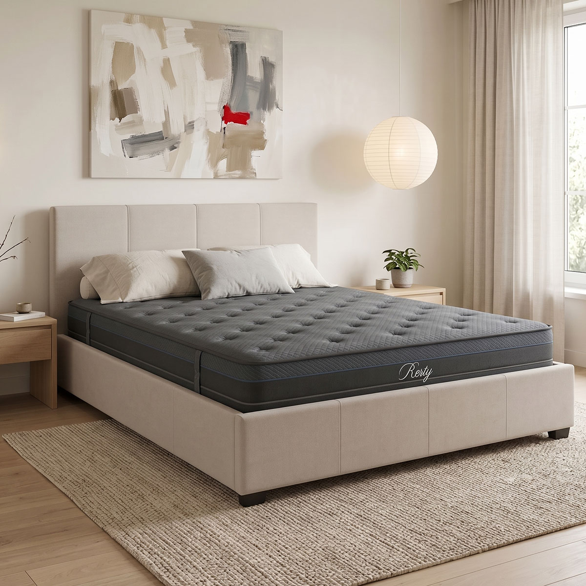 product_pako_200-001765 Κρεβάτι με στρώμα και αποθηκευτικό χώρο Norse-Resty ύφασμα εκρού 160x200εκ - Image 1