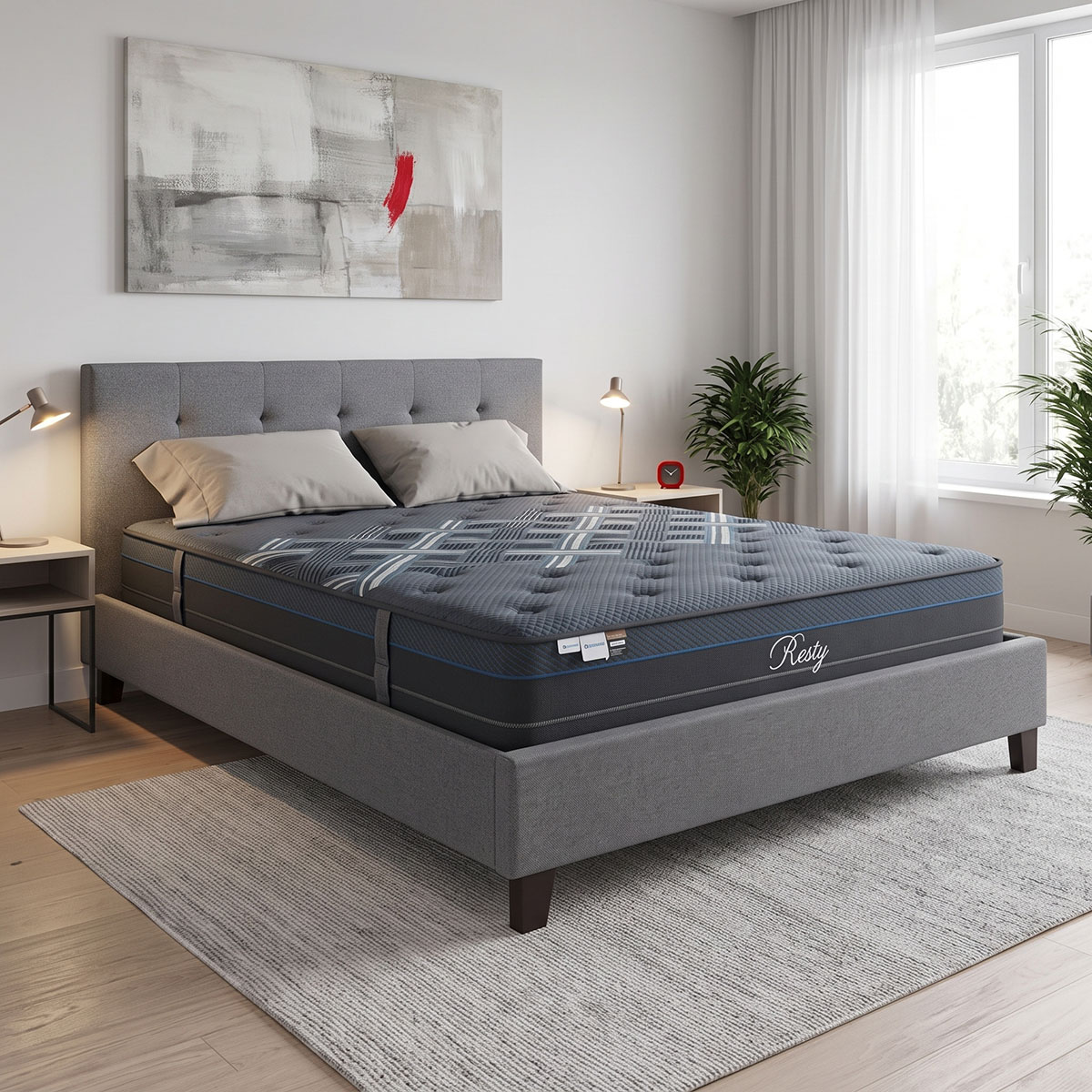 product_pako_200-001773 Κρεβάτι με στρώμα Mago-Resty ύφασμα ανθρακί 160x200εκ - Image 1