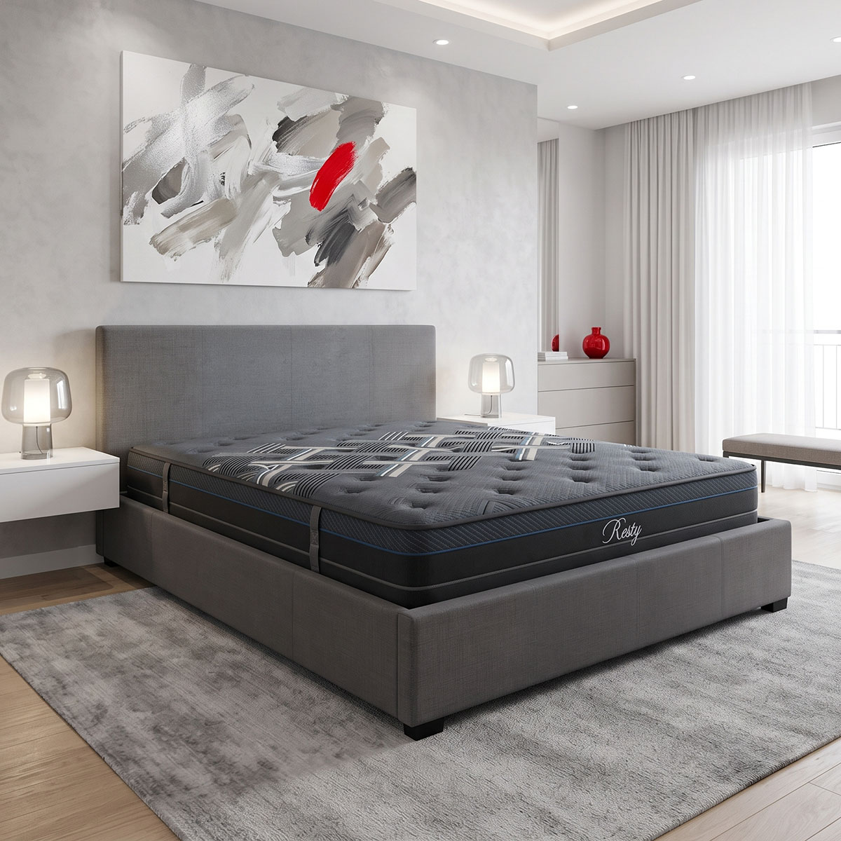 product_pako_200-001775 Κρεβάτι με στρώμα και αποθηκευτικό χώρο Norse-Resty ύφασμα ανθρακί 160x200εκ - Image 1
