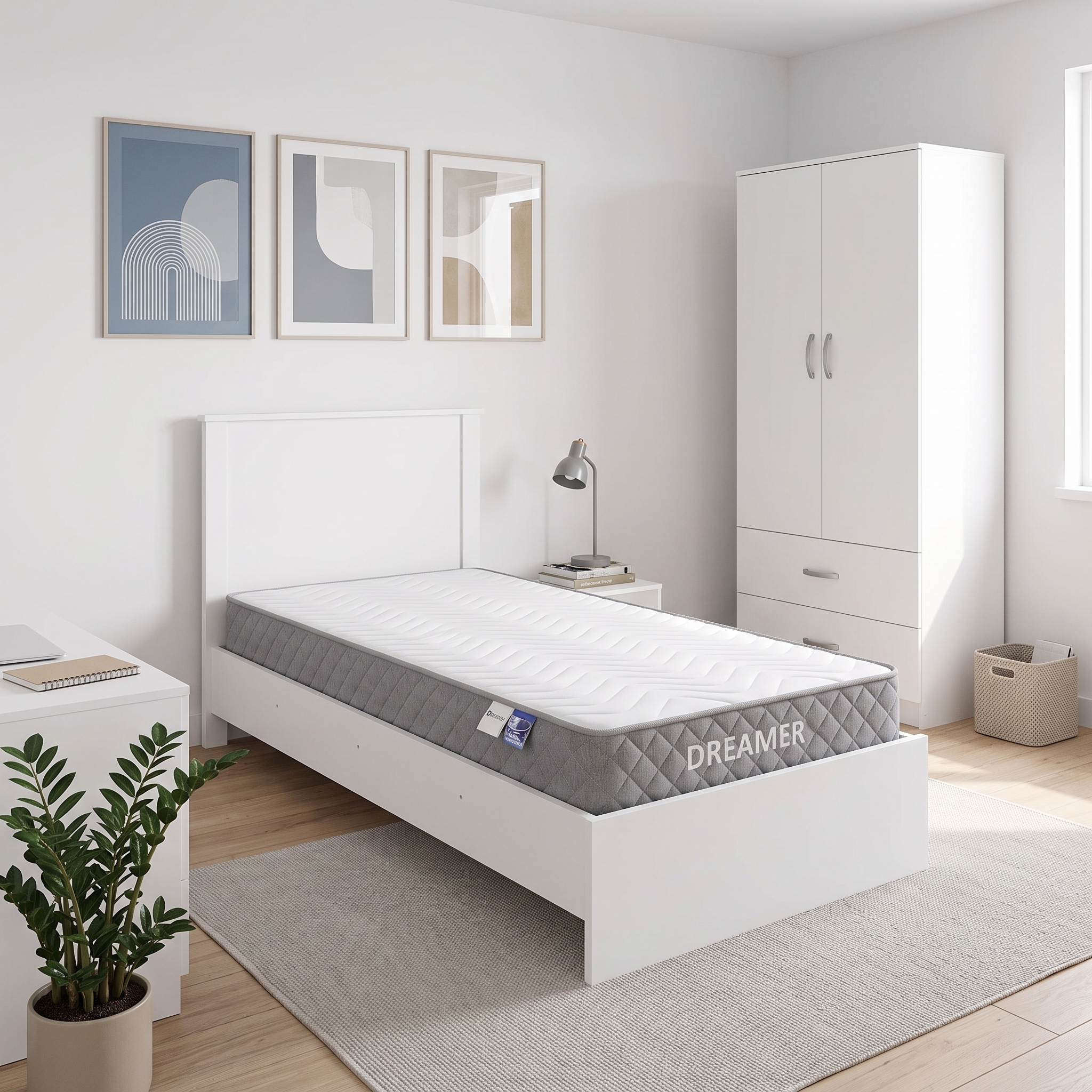 product_pako_200-002084 Σετ Κρεβατοκάμαρας Athos Λευκό με Ντουλάπα δίφυλλη και Στρώμα Dreamer 90x190εκ Σετ 3τεμ - Image 1