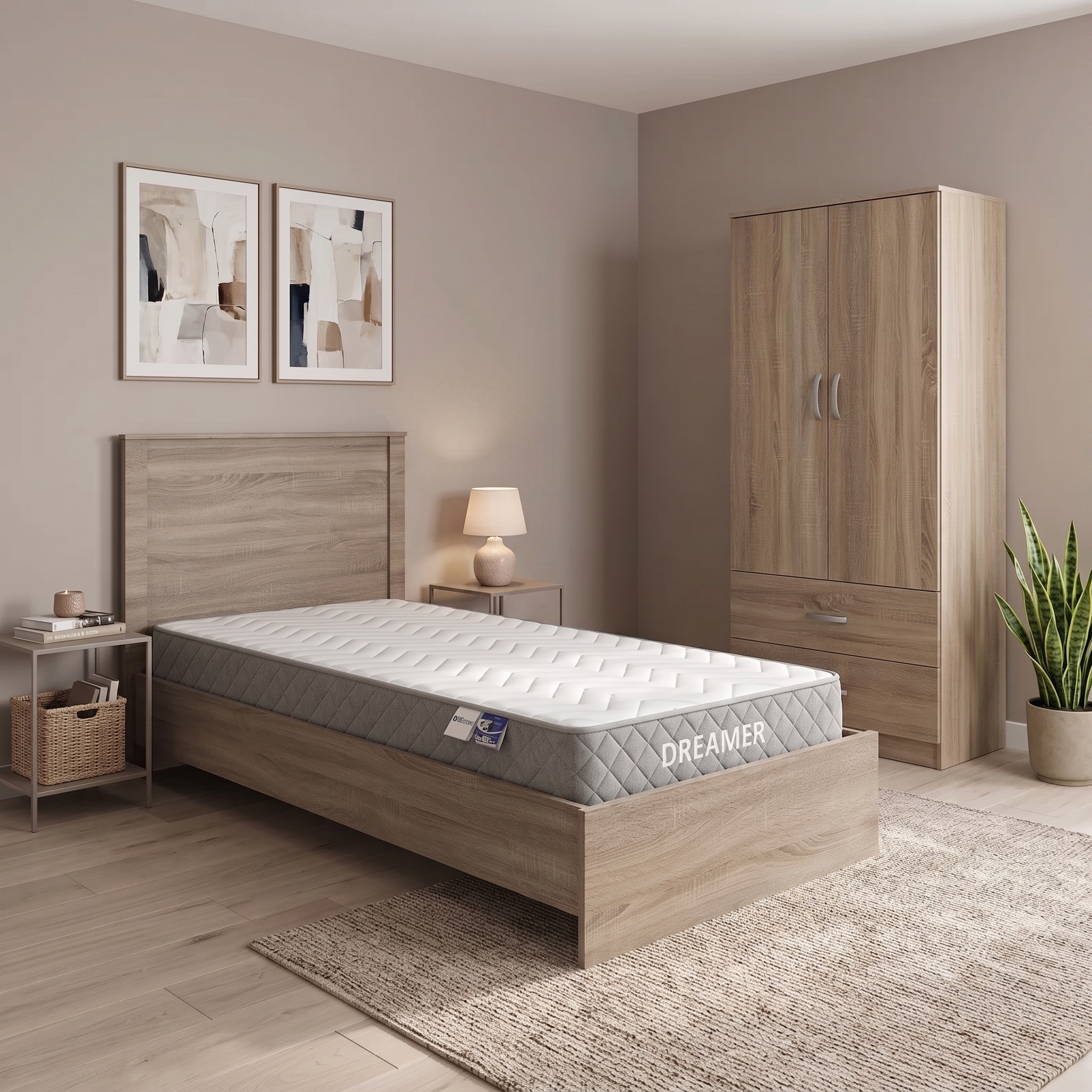 product_pako_200-002090 Σετ Κρεβατοκάμαρας Athos Sonoma με Ντουλάπα δίφυλλη και Στρώμα Dreamer 90x190εκ Σετ 3τεμ - Image 1