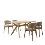 Τραπεζαρία με Καρέκλες Sienna μπεζ και Τραπέζι Raffles rubberwood σε φυσική απόχρωση 150x90x76εκ Σετ 5τεμ - Image 2
