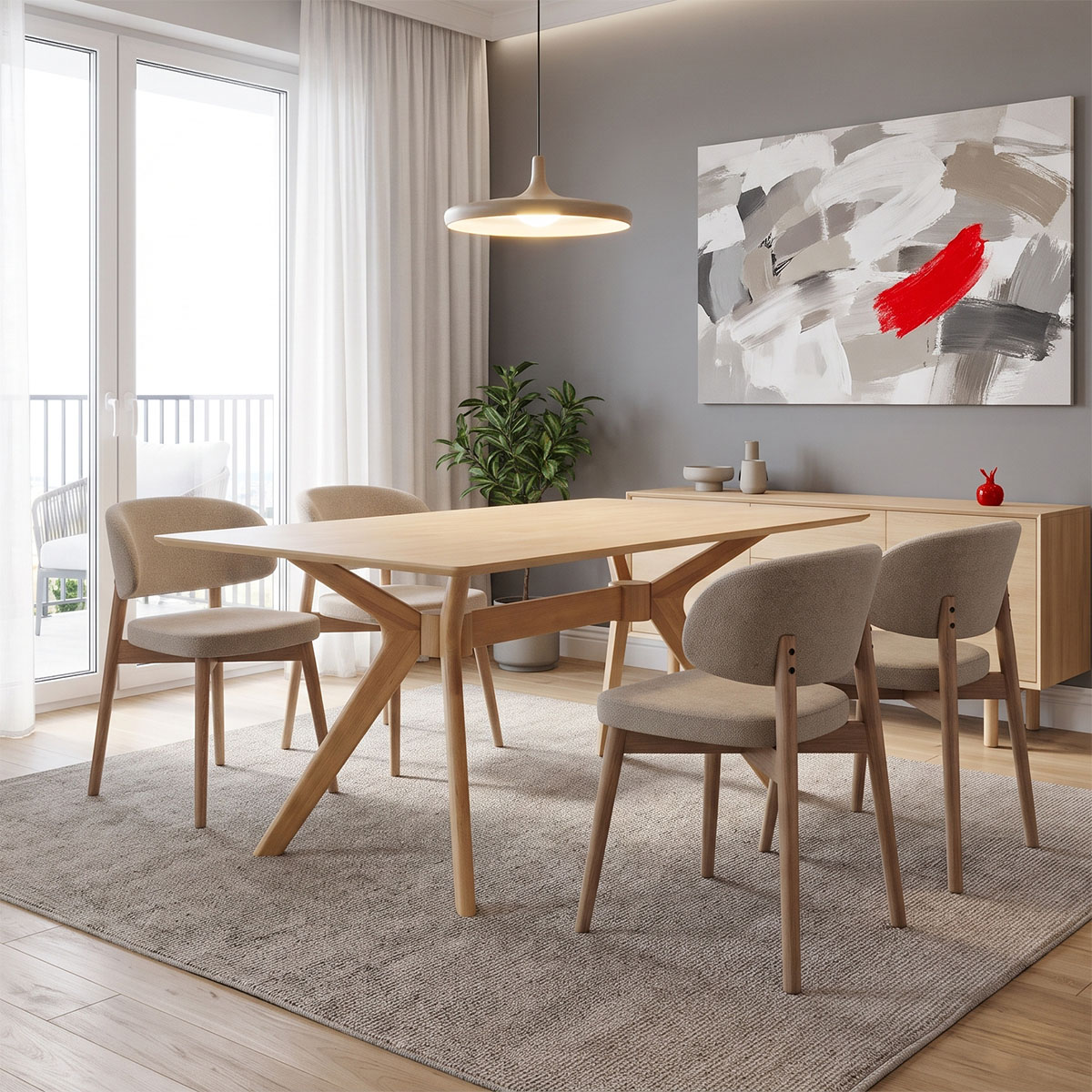 product_pako_200-002103 Τραπεζαρία με Καρέκλες Sienna μπεζ και Τραπέζι Raffles rubberwood σε φυσική απόχρωση 150x90x76εκ Σετ 5τεμ - Image 1