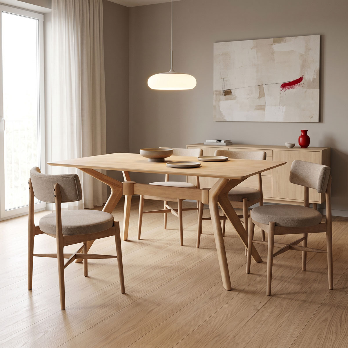 product_pako_200-002104 Τραπεζαρία με Καρέκλες Raudi μπεζ και Τραπέζι Raffles rubberwood σε φυσική απόχρωση 150x90x76εκ Σετ 5τεμ - Image 1
