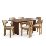 Τραπεζαρία με Καρέκλες Genoa μπεζ και Τραπέζι Eleganza sonoma MDF και rubberwood 180x99x75,8εκ Σετ 7τεμ - Image 2
