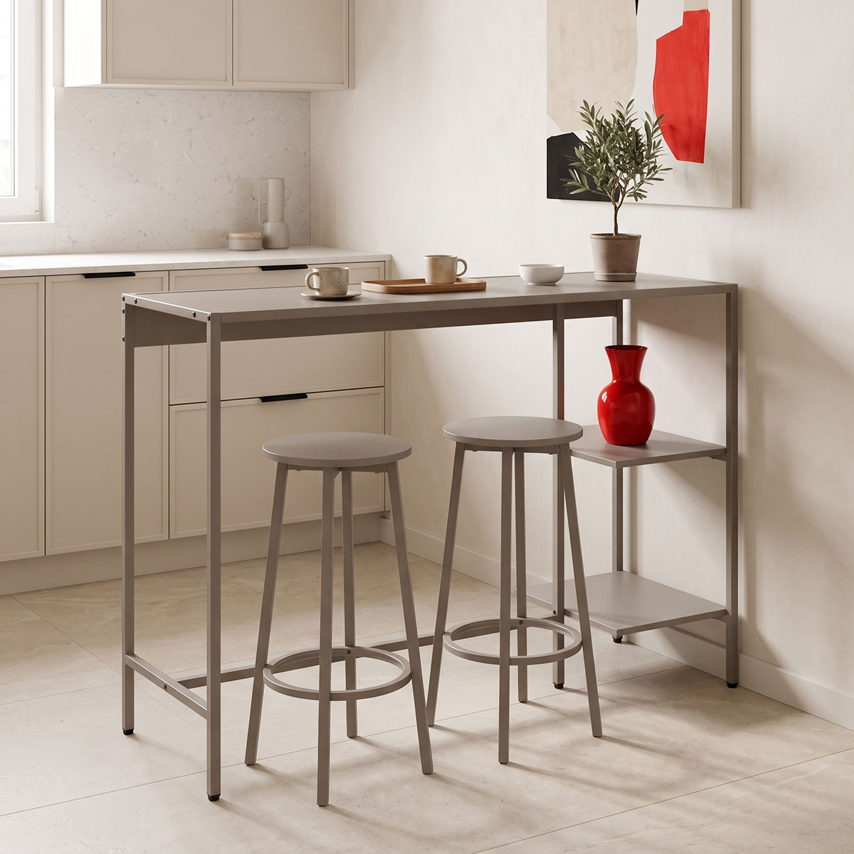 product_pako_225-000113 Σετ τραπέζι μπαρ Nexous 3τεμ taupe μέταλλο 124x44x100εκ - Image 1