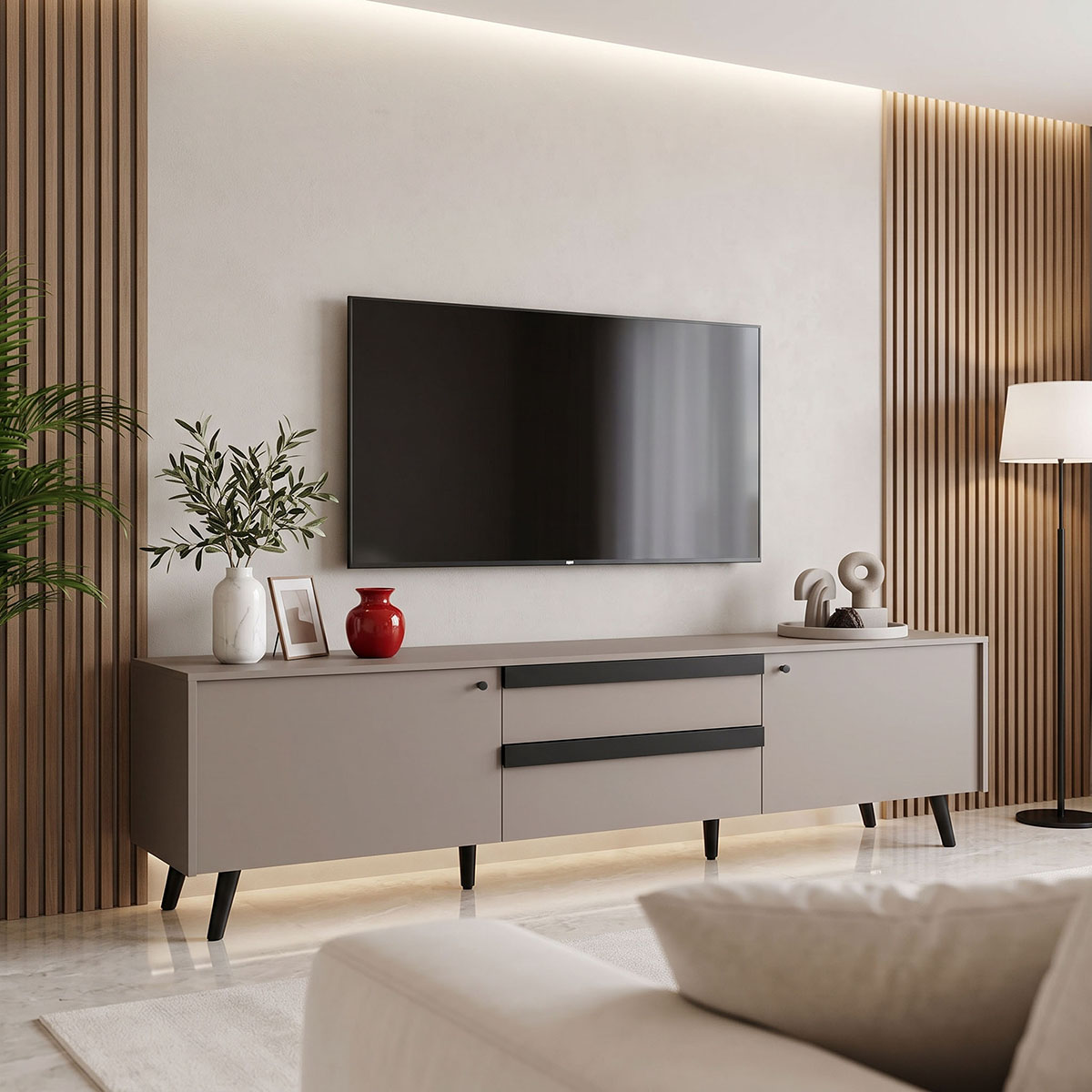 product_pako_225-000117 Έπιπλο τηλεόρασης Nectra taupe με μαύρο 180x40x56εκ - Image 1