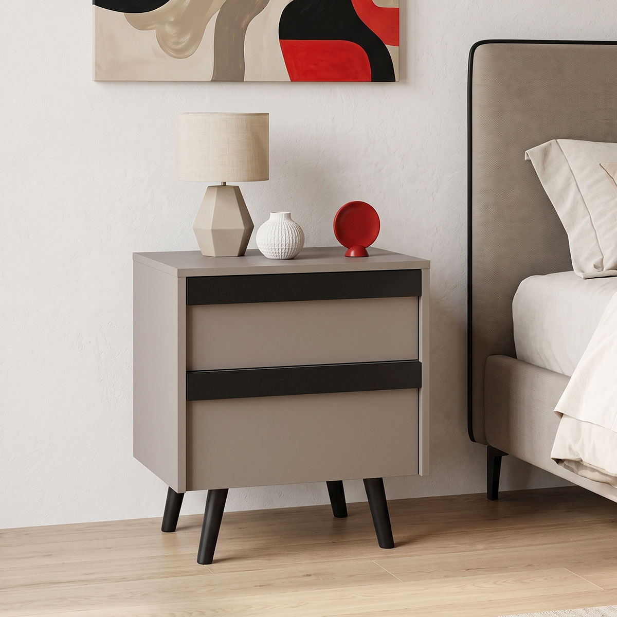product_pako_225-000118 Κομοδίνο Nectra taupe με μαύρο 50x40x56εκ - Image 1