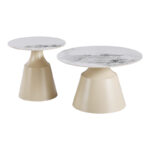 Τραπέζια σαλονιού Sculpt σετ 2τεμ μέταλλο cappuccino- sintered stone λευκό μαρμάρου - Image 2