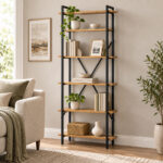 Βιβλιοθήκη Derena oak με μαύρο μέταλλο 60x29x160εκ