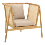 Πολυθρόνα Jenta teak ξύλο με rattan σε φυσική απόχρωση και μπεζ μαξιλάρι 72x67x92εκ