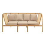 Καναπές τριθέσιος Jenta teak ξύλο με rattan σε φυσική απόχρωση και μπεζ μαξιλάρι 203x67x92εκ - Image 2