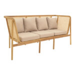 Καναπές τριθέσιος Jenta teak ξύλο με rattan σε φυσική απόχρωση και μπεζ μαξιλάρι 203x67x92εκ