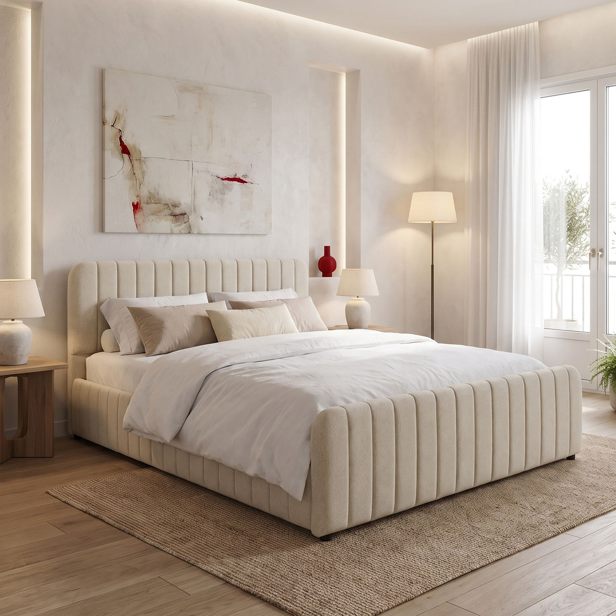 product_pako_388-000033 Κρεβάτι Myrelia ύφασμα γκρι μπεζ 150x200εκ - Image 1