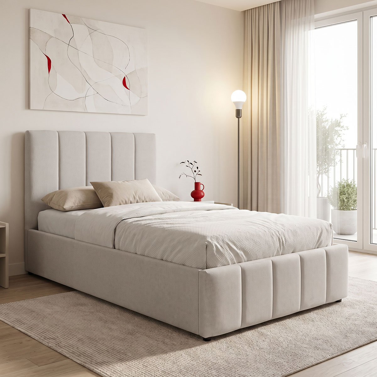 product_pako_388-000039 Κρεβάτι μονό Rovio γκρι μπεζ ύφασμα 100x200εκ - Image 1