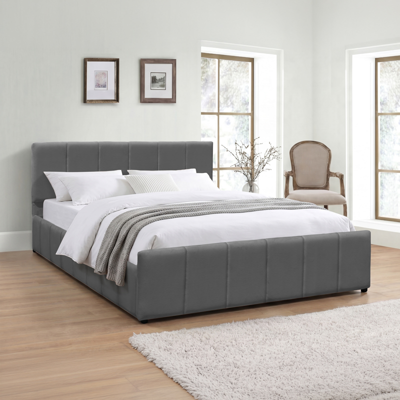 product_pako_388-000047 Κρεβάτι διπλό Doulia ανθρακί βελούδο 150x200εκ - Image 1