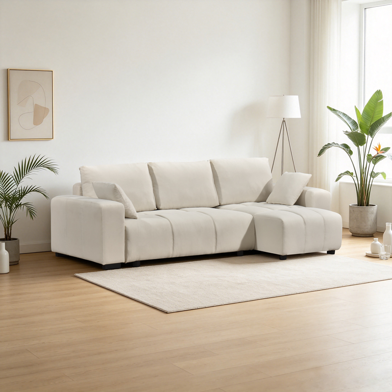product_pako_389-000017 Γωνιακός καναπές-κρεβάτι Belda αναστρέψιμος με αποθηκευτικό χώρο κρεμ ύφασμα 246x138x82εκ - Image 1
