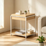 Βοηθητικό τραπέζι Odar με αποθηκευτικό χώρο sonoma MDF με λευκό μέταλλο 51x51x60εκ